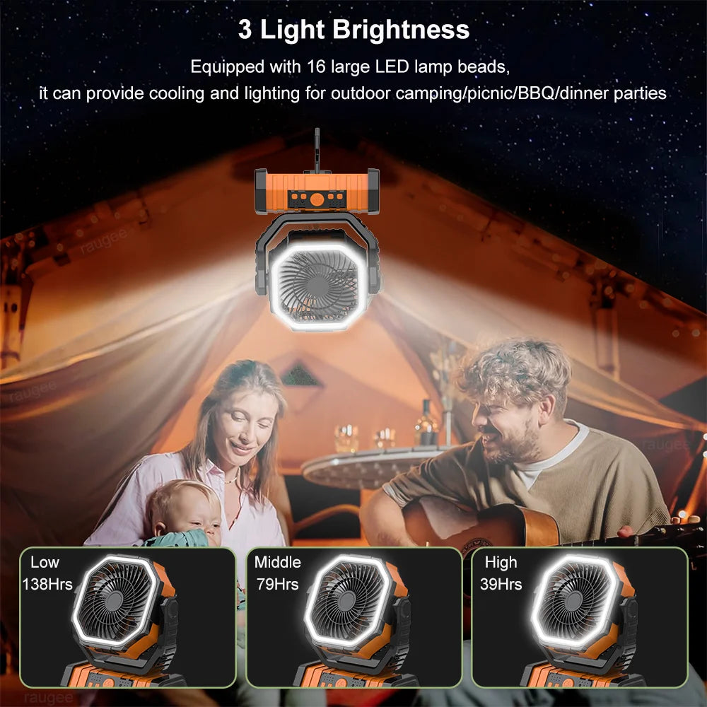 Camping Ceiling Fan 20000Mah Rechargeable Camping Circulator with Light and Remote Control Cool Air Circulation Camping Fan