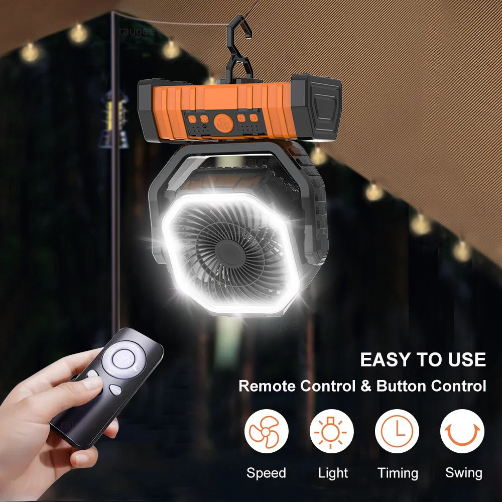 Camping Ceiling Fan 20000Mah Rechargeable Camping Circulator with Light and Remote Control Cool Air Circulation Camping Fan