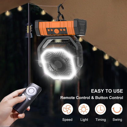 Camping Ceiling Fan 20000Mah Rechargeable Camping Circulator with Light and Remote Control Cool Air Circulation Camping Fan