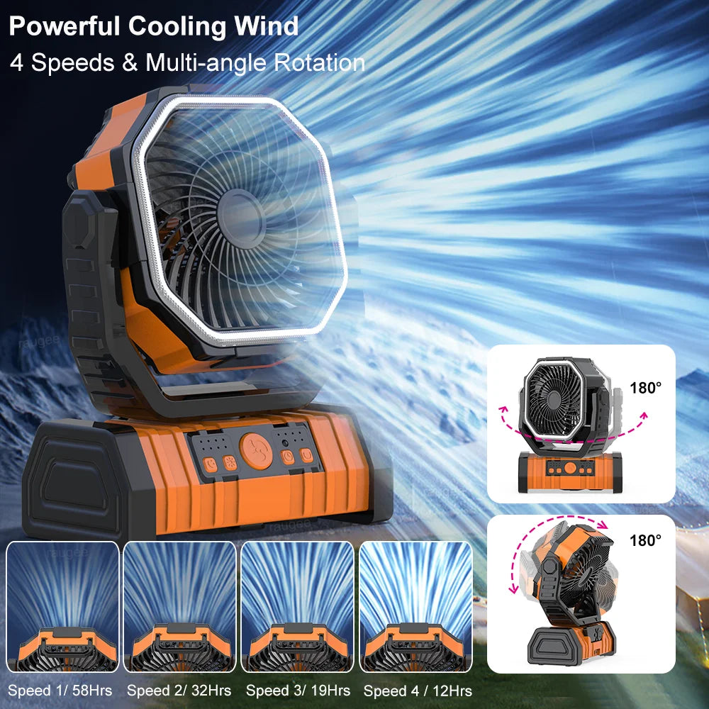 Camping Ceiling Fan 20000Mah Rechargeable Camping Circulator with Light and Remote Control Cool Air Circulation Camping Fan